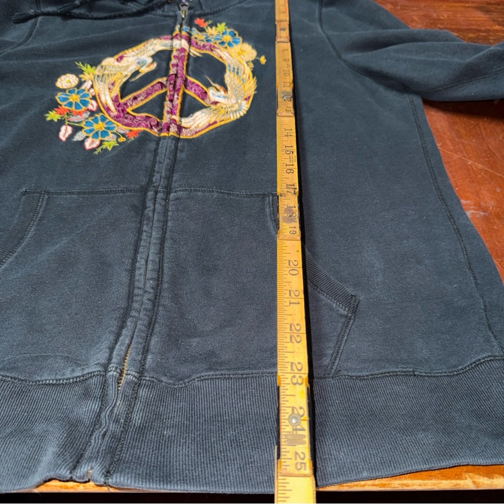 Vintage Lucky Brand Hoodie Women’s Large Black Embroidered Peace Sign Zip Up Y2k - Picture 5 of 9